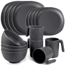 Greentainer Unbreakable Lightweight Dinnerware Sets, Plastic Dinner Set, 4 Dining Plates, 4 Bowls, 4 Cups, Microwave and Dishwasher Safe, Camping