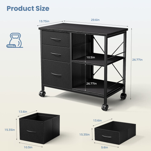 Κινητό Ντουλάπι Αρχειοθέτησης EDX3Drawer, Ρολό Ντουλάπι Αποθήκευσης με Ανοιχτό Ράφι 1
