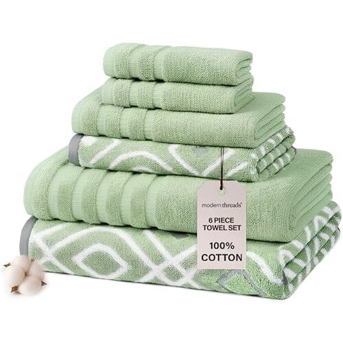 Ensemble de serviettes en coton Oxford vert sauge, 6 pièces