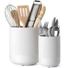 LE TAUCI Utensil Holder, 18.5+14cm Ceramic Kitchen Utensils Holder, Large Cooking Utensil Pots for Kitchen Counter, Morden Utensil Organizer for