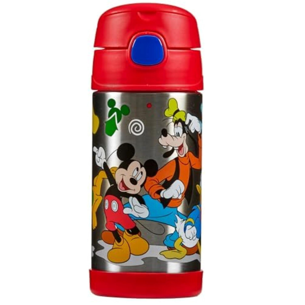 Thermos - Mickey & Friends Water Bottle (355Ml) - Bpa Free, Stainless Steel, Spill Proof, Pop-Up Straw, Disney Kids Flask With Personalised Name