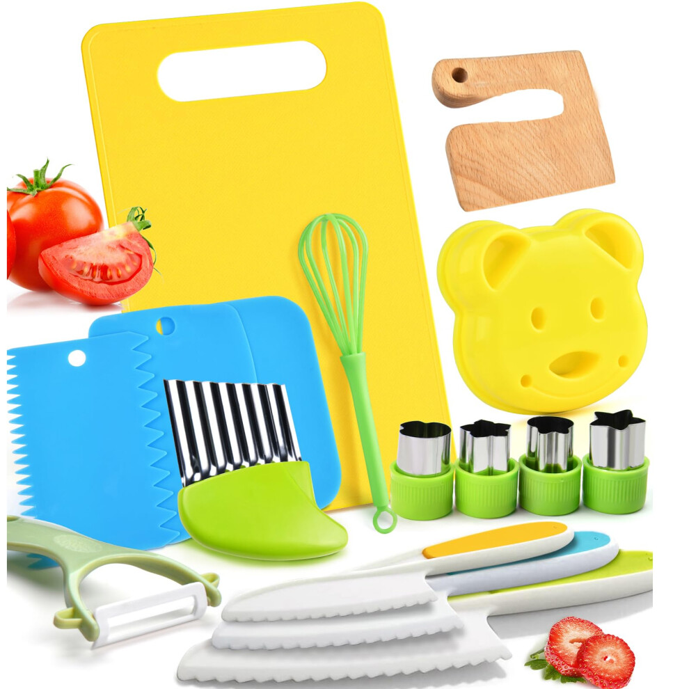 Montessori Kitchen Tools,16Pcs Toddler Knife Set Kids Knife Set For Real Cooking-Kids Kitchen Tools Set Include Toddler Knives Cutting Boards Sandwich Zrriiyy