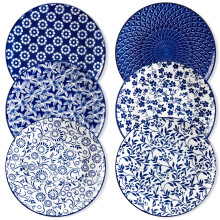 vancasso Selene Dinner Plates Set of 6, 10.25 Inch Vintage Blue Scratch Resistant Ceramic Serving Plates for Pasta,Dessert,Salad, Microwave Dishwasher