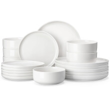 MALACASA Plates and Bowls Sets, 18-Piece Porcelain White Dinner Sets for 6 People Chip and Scratch Resistant Dinnerware Sets Modern Round Crockery