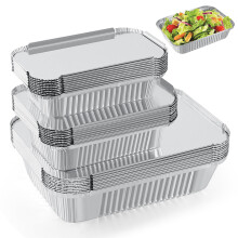 RUIXUE ? Foil Trays with Lids,Aluminium Foil Trays 1750ml/700ml/410ml/10pcs Each,Reusable Baking Cooking,Roasting,Baking,Frying. (M-30pack w/Lids)