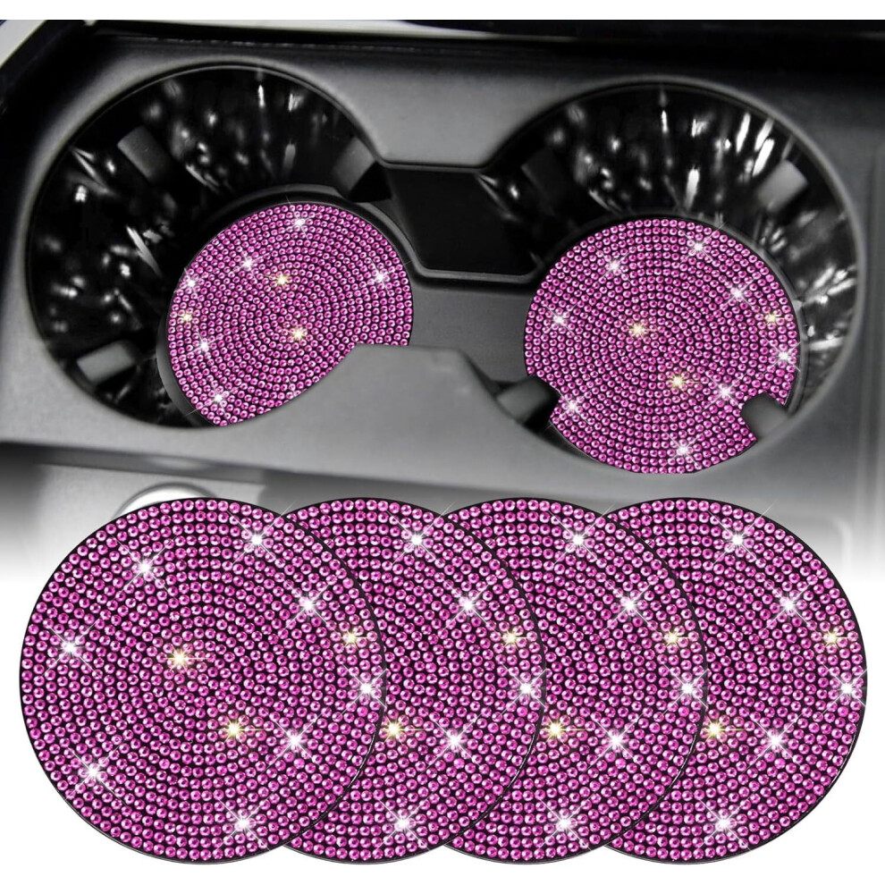 4 Pack Bling Rhinestone Car Coasters, 2.75" Silicone Anti-Slip Cup Holder Coasters For Women & Girls Â Compatible With All Vehicles Pink 9170372944712