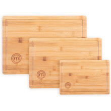 MasterChef Wooden Chopping Board Set of 3, Bamboo Cutting Boards for Kitchen, Reversible Wood Boards with Juice Grooves in Small, Medium & Large