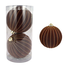 Flocked Christmas Tree Balls Set of 2, Brown, 15cm
