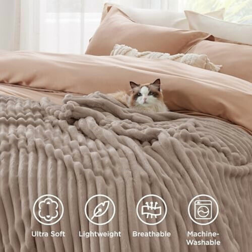 Light Brown Striped Flannel Fleece Blanket 2