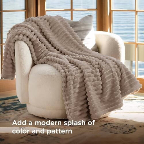 Light Brown Striped Flannel Fleece Blanket 1