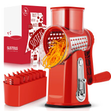 SUSTEAS Rotary Cheese Grater,Vegetable Slicer with 5 Interchangeable Blades,Strong Suction Base,Rotary Drum Grater&Food Shredder for Kitchen,with