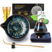 TEANAGOO Matcha Whisk, 7 Pcs Matcha Set, Matcha Kit for Ceremony, Matcha Tea Set for Making Breakfast/Latte, Ceramic Matcha Bowl(chawan) Whith Spout