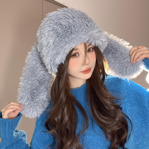 Fluffy Bunny Ears Beanie – Soft Plush, Adjustable, One 1