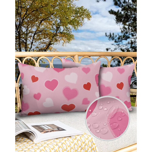 Fodere per cuscini da esterno con design a cuore di San Valentino, impermeabili. 1