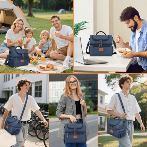 Sac à lunch isotherme bleu 17 L extensible à double compartiment 2