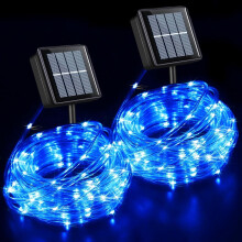 39FT Solar Rope Lights Outdoor, Blue Fairy String Light, 100 LEDs, 8 Modes, Waterproof, Compatible with Solar Panel