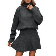 Completo gonna in maglia da donna, 2 pezzi, abiti autunnali da donna, maglione a collo alto a maniche lunghe, top, minigonna, outfit casual in