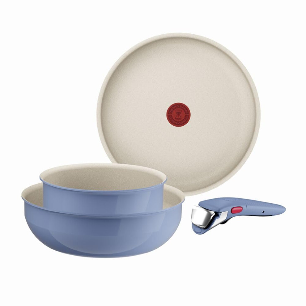 Tefal Ingenio 4-Piece Non-Stick Cookware Set ? Induction Frying Pan, Wok, Saucepan, Detachable Handle, Oven Safe, Stackable, Compact Rv Kitchen Blue