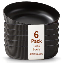 HOMQUEN Pasta Bowls Set of 6, 37oz Salad Bowls Black Soup Bowls, Large Pasta Serving Bowls, Unbreakable Plastic Dinner Bowls, Dinnerware