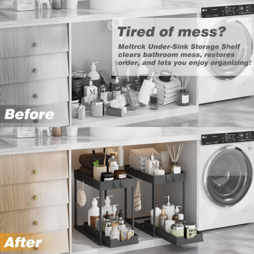 Meltrck Under Sink Storage 2 Pack, 2 Tier Pull Out Cabinet Organizers for Kitchen, Bathroom Organization 1