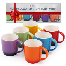 CUQOO Colourful Stoneware Mugs Set of 6 ? Ceramic Coffee and Tea Cup Set | Durable Everyday Mugs for Hot Drinks Dishwasher and Microwave Safe 350ml
