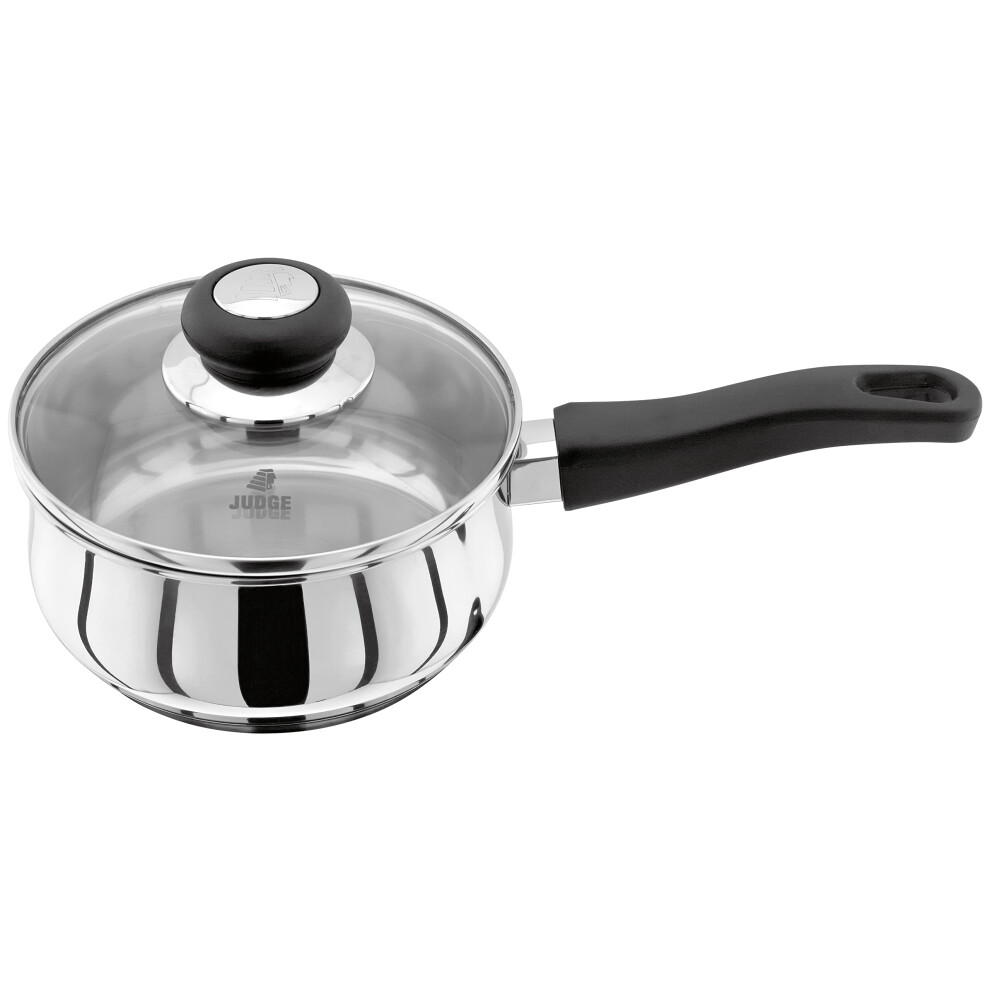 Judge Vista Stainless Steel Medium Saucepan, 16Cm, 1L Shatterproof Vented Glass Lid, Induction Ready, Oven Safe