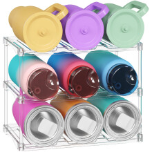 Lifewit Stackable Water Bottle Storage Organiser, Wine Bottle Holder for Cupboard, Plastic Large Compartment Tumbler organiser, Clear Wine Rack, Mug