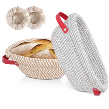 Banneton Sourdough Bread Proofing Baskets, 10 inch Oval + 9 inch Round with Liner & Cover, Cotton Rope Proofing Baskets for Sour Dough Bread Baking,