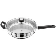 Judge Vista Stainless Steel Large Saute Pan with Helper Handle 28cm, Shatterproof Vented Glass Lid, Induction Ready, Oven Safe