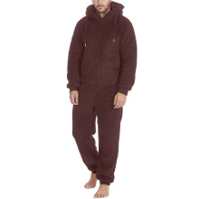 Macacão de lã com capuz para homem, pijama de inverno de uma peça com zíper e bolso, roupa de dormir macia e aconchegante para o inverno, roupa