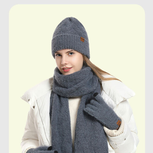 Σετ Κασκόλ και Γαντιών για Γυναικεία Καπέλα Beanie Ζεστά Χειμερινά Γάντι Πλέξιμο 1