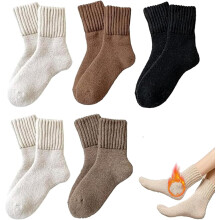 Damen-Socken, mittelhoch, einfarbig, aus Thermobaumwolle, 5 Paar