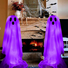 Décoration d'Halloween fantôme avec télécommande, lampe à hauteur réglable et minuterie - Lumières fantômes pour porches, cours, jardins et