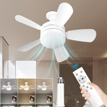 Ventilateur de plafond avec éclairage LED à intensité variable et télécommande, 3 couleurs, culot E27, blanc