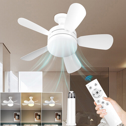 Ventilateur de plafond avec éclairage LED à intensité variable et télécommande, 3 couleurs, culot E27, blanc