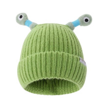 Bonnet monstre de dessin animé, bonnet tricoté monstre lumineux - Tentacules rétractables, bonnet d'hiver mignon et amusant (vert, 1 pièce)