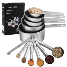 Measuring Cups & Spoons Set of 12 -VBOK IGFE Premium Stainless Steel 5 Measuring Cups and 6 Measuring Spoons with Leveler,for Dry and Liquid