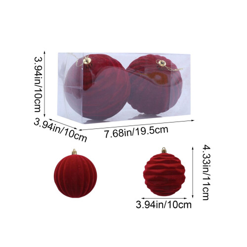 Flocked Christmas Balls 10 cm 2-Piece Red Set 2