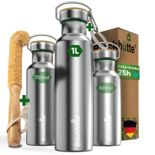 Blockh?tte Stainless Steel Water Bottle I 1L I Insulated Metal Flask, BPA Free, Leakproof, Dishwasher Safe, Ideal for Gym, Travel, Home Use, Cold