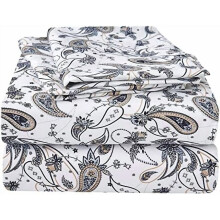 Ensemble de draps gris à motif cachemire, taille standard, 4 pièces, en microfibre douce à motif rétro, poches extra profondes
