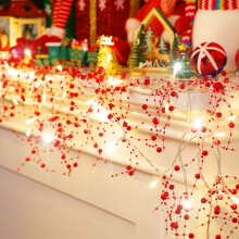 Guirlande lumineuse de Noël à LED de 4 m (13 pi) avec perles et baies, alimentée par piles, 40 LED, décoration de fête intérieure de Noël