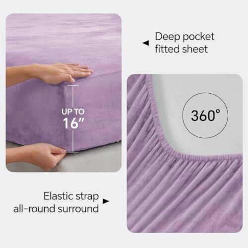 Fleece Bed Sheet Set Queen Size Lavender 4-Piece 2