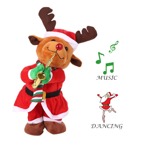 Muzikaal oplichtend kerstmanknuffel 33 cm
