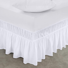 Fustă de pat înfășurătoare, 152-203 cm, cu elastic, trei laturi din material textil, cu volane anti-praf, 38 cm, croită la comandă, ușor de