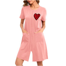 Camicia da notte lunga da donna per San Valentino, in poliestere ed elastan, spazzolata due volte, morbida e confortevole, con cerniera, tasca