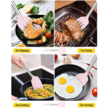 Conjunto de 2 Espátulas de Silicone Sólidas, Antiaderentes, Resistentes ao Calor, Livres de BPA, Ideais para Peixe/Ovos/Panquecas (Rosa)