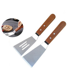 Conjunto de 2 mini espátulas de aço inoxidável com cabo de madeira, 23,5 cm (9,25"), para frigideiras de ferro fundido, brownies, bolos e