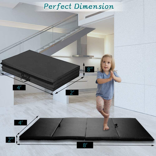 Folding Gymnastics Mat Black 4 ft x 8 ft x 2 in 1