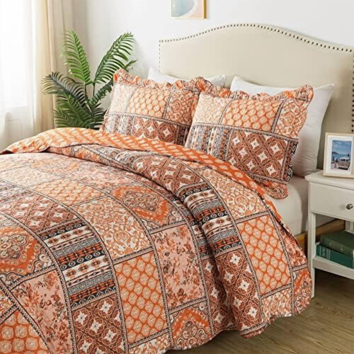 Σετ κλινοσκεπασμάτων King Quilt - 3 τεμάχια Vintage σετ παπλωμάτων, σεντόνια μικροϊνών,
