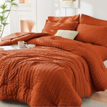 Burnt Orange Twin Seersucker Comforter Set 5-Piece